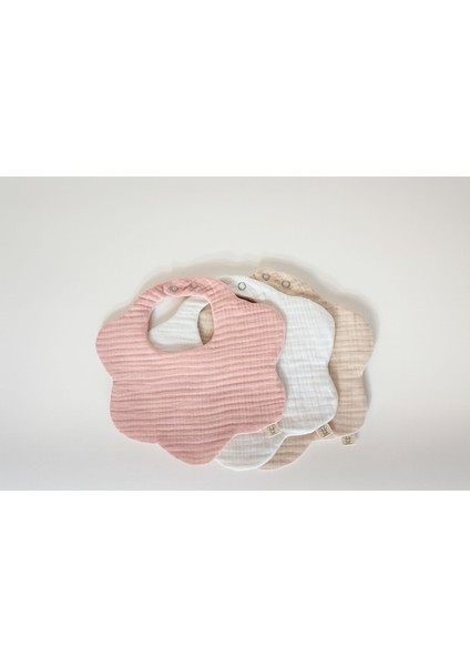 3'lü Pudra,bej,beyaz %100 Pamuklu Organik 8 Katlı Müslin Bebek Salya Önlüğü