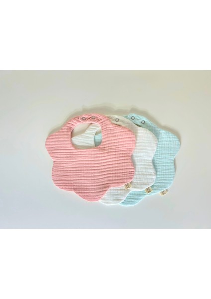 3'lü Soft Renkler Pamuklu Organik 8 Katlı Müslin Bebek Mama Önlüğü / Salya Önlüğü / Yakalık