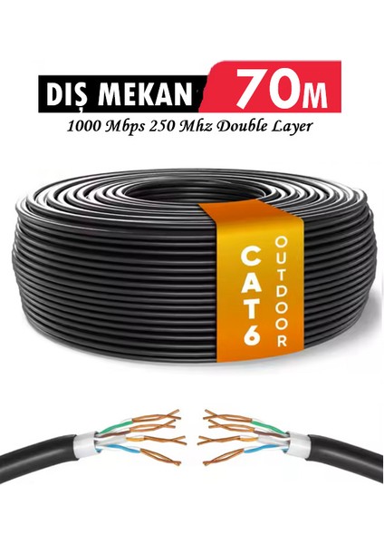 70 Metre Dış Ortam Cat6 Internet Kablosu High Speed 2 Kat Dış Mekan 23AWG Bakır Tel