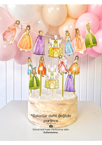 3 Parça Pastel Prenses Şato Tema Pasta Süsü Banner ve Metalik Uzun Gold Mum Doğum Günü Parti Süsleme Seti fiyatları