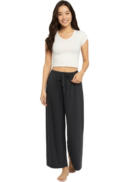 Kadın Kışlık Pantolon Ecrin Kumaş Beli Lastikli Jumbo Battal Beden Rahat Kesim Tam Kalıp