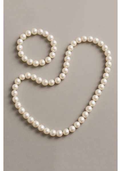 Kadın Erkek Unisex Kararmaz Inci Kolye ve Bileklik Set