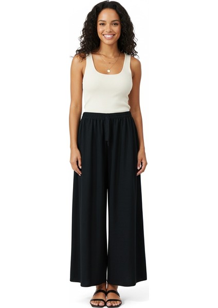 Kadın Kışlık Pantolon Duble Kumaş Beli Lastikli Jumbo Battal Beden Rahat Kesim Tam Kalıp