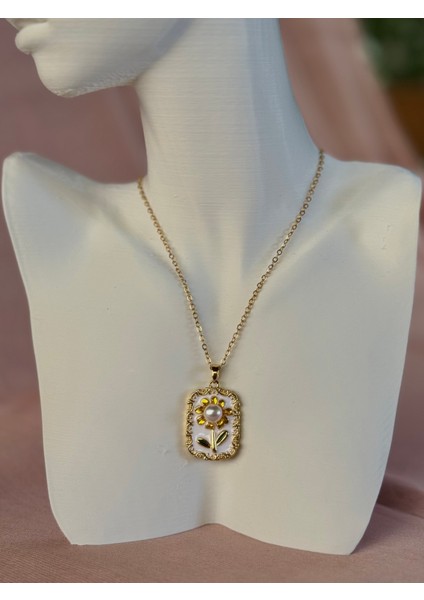 Çelik Kaplama Vintage Papatya Incili Kolye Gold fiyatları