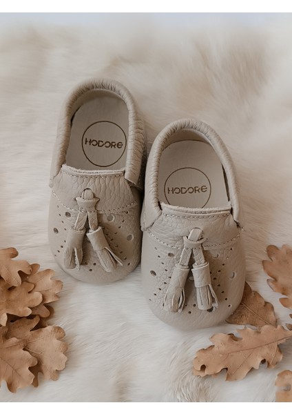 Axel Koyu Krem Hakiki Deri Bebek Mokasen