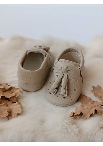 Axel Koyu Krem Hakiki Deri Bebek Mokasen modelleri