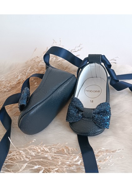 Perla Taşlı Lacivert Hakiki Deri Bebek Babet Ayakkabı modelleri