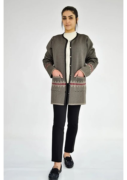 Sıfır Yaka Kaz Ayağa Desenli Ceket fiyatları