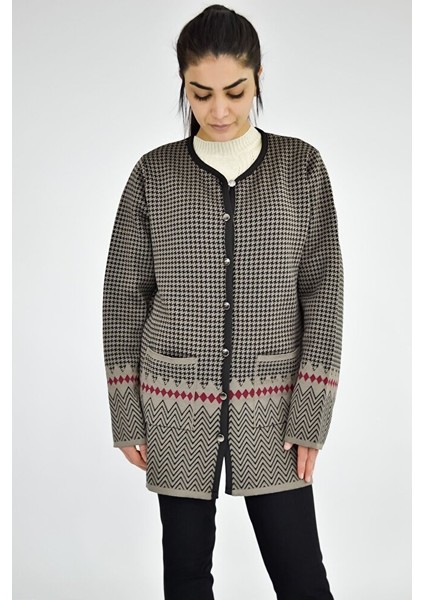Sıfır Yaka Kaz Ayağa Desenli Ceket modelleri