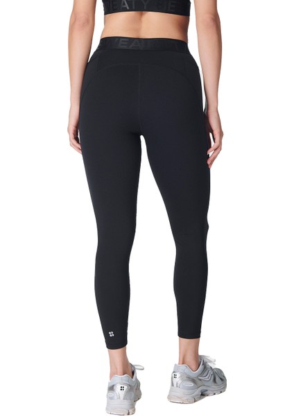Kadın Koşu Tayt Power 7/8 Elastic Waist Gym Leggings Siyah
