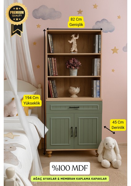 Gülsün Kapaklı Şifonyer ve Kitaplık Set | MDF Kalite | Ağaç Ayaklar | Estetik Renkler fiyatları