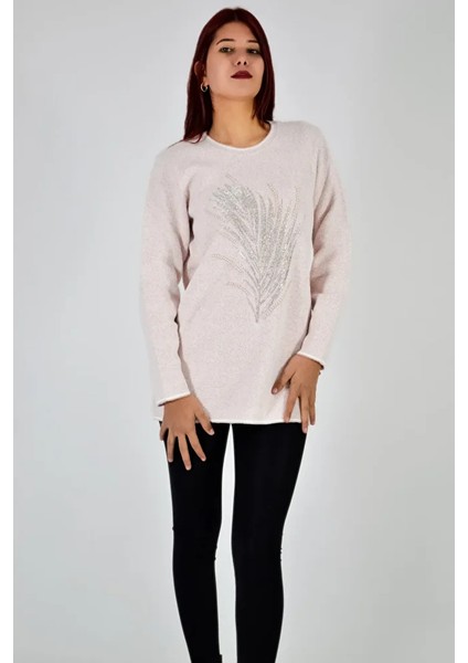 Bisiklet Yaka Ön İncili Triko Bluz modelleri