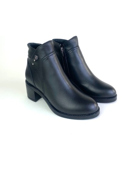 Hakiki Deri Ortopedik Kaymaz Kırılmaz Taban Siyah Kadın Bot Tmd20242003