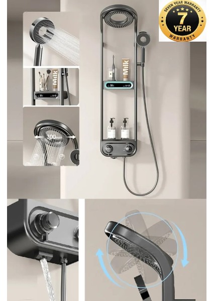 Dijital LED Ekran ve Termostatlı Robot Duş Seti Lüx Şelale Yağmur Duş Sistemi 7 Yıl Garantili Ithal