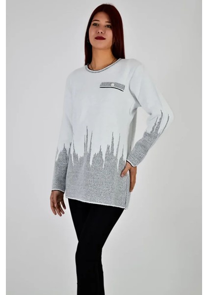 Bisiklet Yaka Desenli Triko Bluz