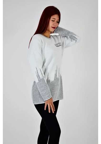 Bisiklet Yaka Desenli Triko Bluz fiyatları