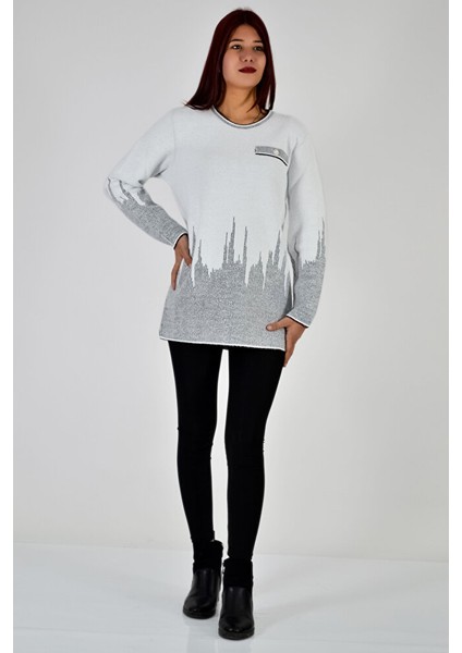 Bisiklet Yaka Desenli Triko Bluz fırsatları