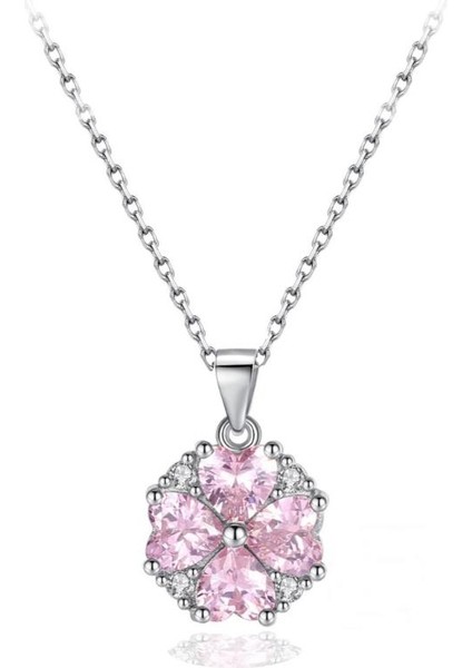 Işıltılı Pembe Heartyum Kadın Gümüş Kolye