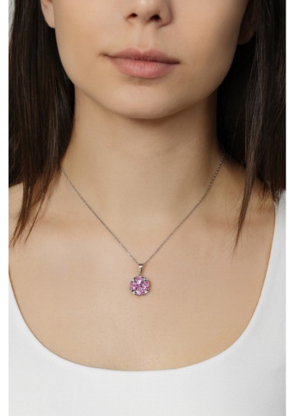 Işıltılı Pembe Heartyum Kadın Gümüş Kolye fiyatları