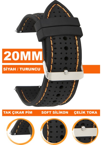 20MM Fossil-Welder-Casio-Seiko-Omega-Armani Saat Uyumlu Silikon Saat Kordonu 20S26B