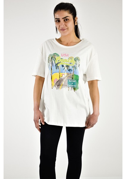 Sıfır Yaka Renkli Baskılı T-shirt modelleri