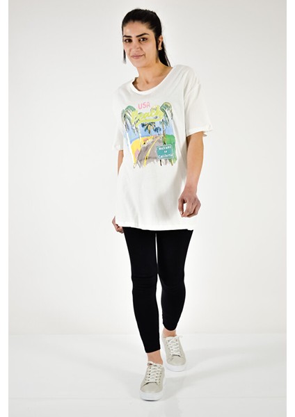 Sıfır Yaka Renkli Baskılı T-shirt fırsatları