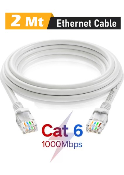 2 Metre Cat6 Internet Kablosu Ethernet Utp Patch High Speed Açık Gri
