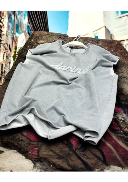 Erkek Asit Yıkamalı Nakış Detaylı Oversize Atlet modelleri