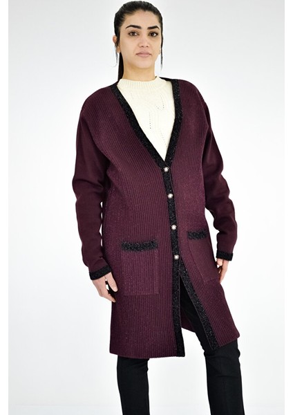 Sim Detaylı Triko Uzun Ceket modelleri