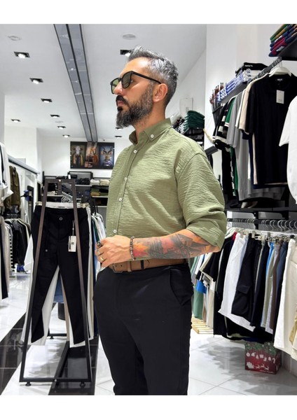 Müslin Kumaş Basic Düğmeli Erkek Gömlek