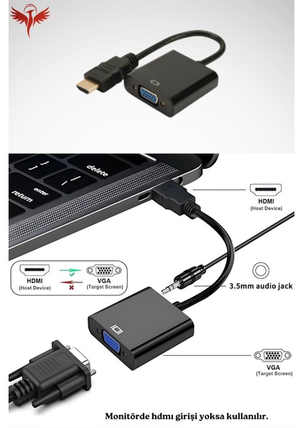HDMI To VGA Görüntü Kablosu (Sesli) Monitör-Pc Kablosu fırsatları