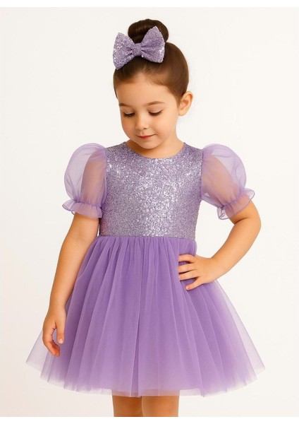 Balon Kol Pul Payet Kız Çocuk Tütü Elbise M00751