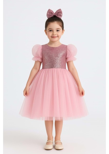 Balon Kol Pul Payet Kız Çocuk Tütü Elbise M00751
