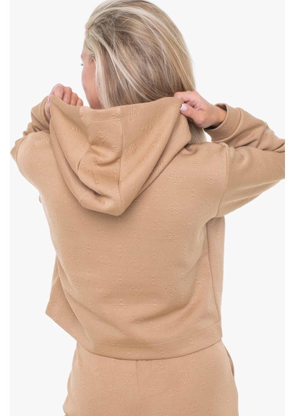 Kadın Scuba Fermuarlı Kapüşonlu Logolu Sweatshirt - Bej fiyatları
