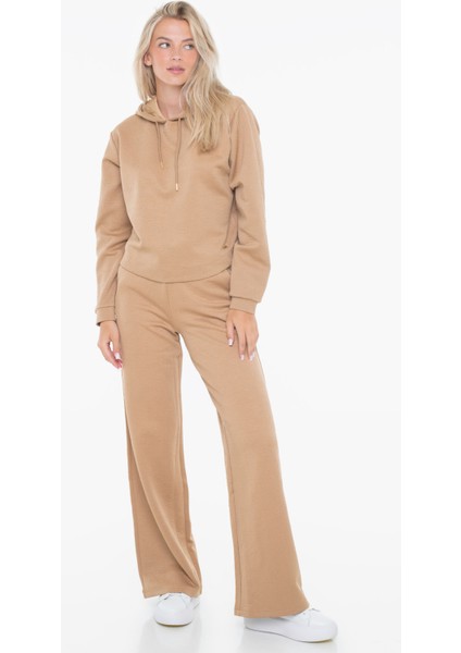 Kadın Scuba Fermuarlı Kapüşonlu Logolu Sweatshirt - Bej modelleri