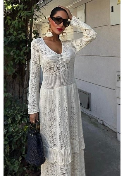 Düğme Detaylı ve Kat Etekli Etnik Elbise 2859 indirimleri