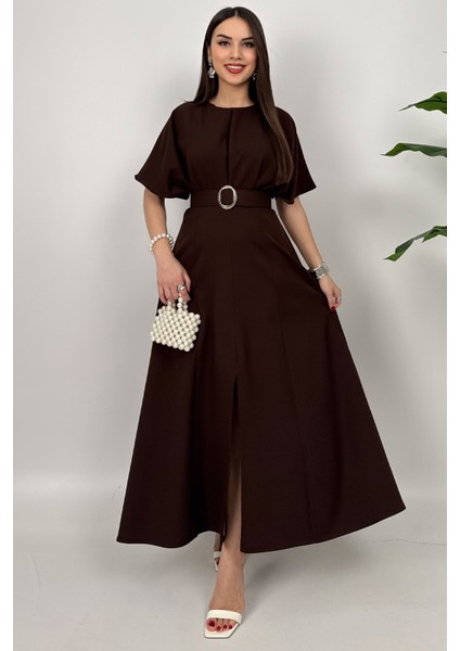 Alora Kadın Kemer Detaylı Şık Kahverengi Elbise – Özel Günler Için Zarafet