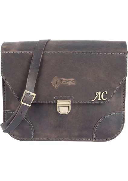 Isme Özel Günlük Orta Boy Omuz Çantası - %100 Crazy Deri - AC03002 - Antrasit fiyatları