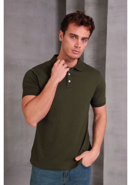 Erkek Slim Fit Pamuklu Yumuşak Doku Nefes Alan Kumaş Yakalı Tişört