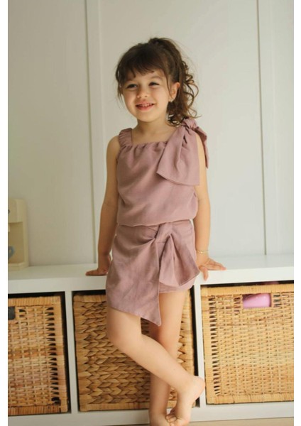 Kız Çocuk Trend Crop Üst Şort Etekli Tarz 2li Takım