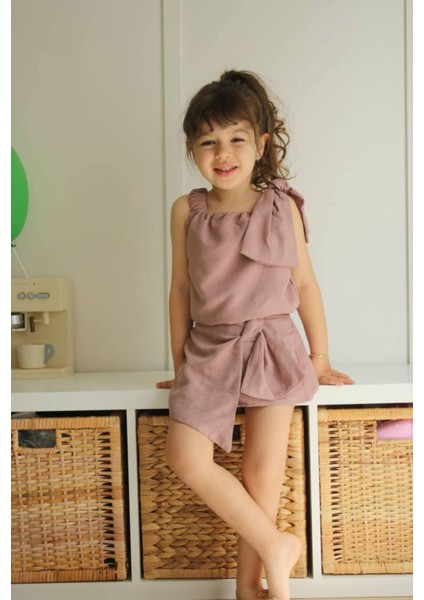 Kız Çocuk Trend Crop Üst Şort Etekli Tarz 2li Takım modelleri