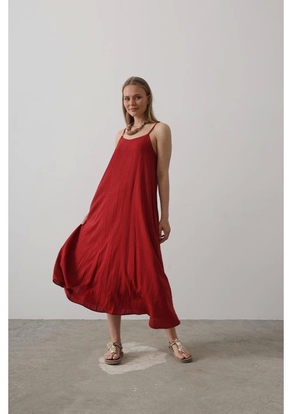 Askılı Uzun Çan Elbise - Bordo fiyatları