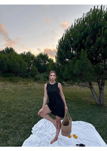 Kadın Keten Kumaş Kolsuz Mini Boy Elbise indirimleri