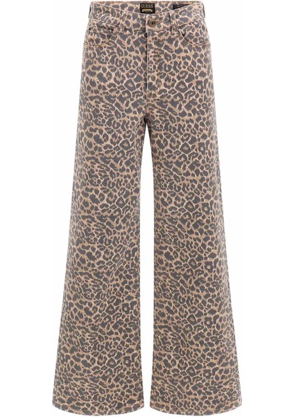 Kadın Leopar Desenli Relaxed Fit Geniş Paça Pantolon - Mix indirimleri
