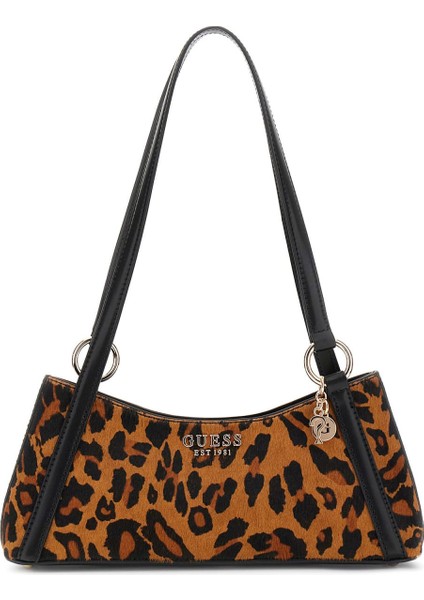 Kadın Leopar Desenli Tüy Dokulu Deri Omuz Çantası - Mix