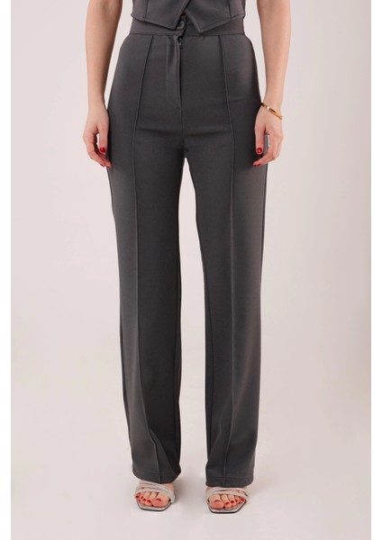 Ön Dikiş Detaylı Tek Düğme Gri Pantolon fiyatları