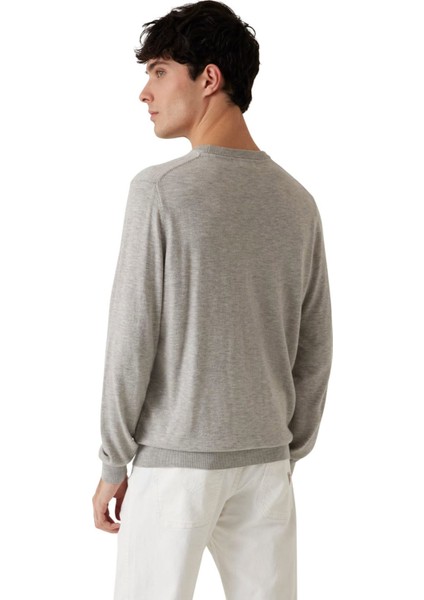 Erkek Grafik Baskılı Bisiklet Yakalı Triko Kazak - Gri fiyatları