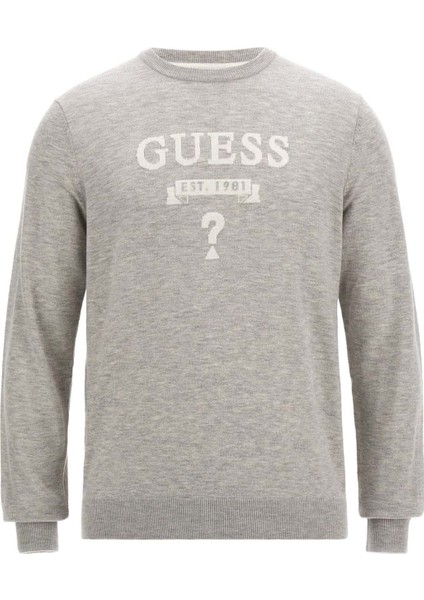 Erkek Grafik Baskılı Bisiklet Yakalı Triko Kazak - Gri fırsatları