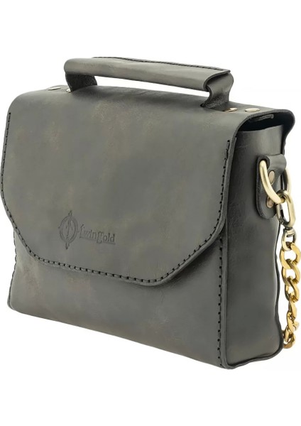 Isme Özel Çıtçıtlı Zincirli Küçük Boy El Omuz Çantası - %100 Deri - AC03001 - Antrasit fırsatları