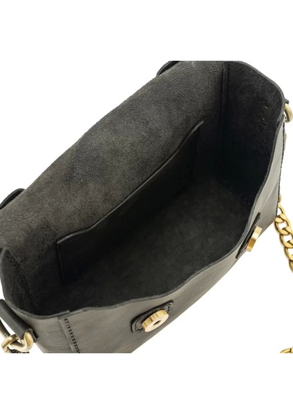 Isme Özel Çıtçıtlı Zincirli Küçük Boy El Omuz Çantası - %100 Deri - AC03001 - Antrasit indirimleri
